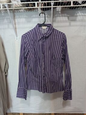 Women's Michael Kors Purple and White Striped Button-Down Shirt